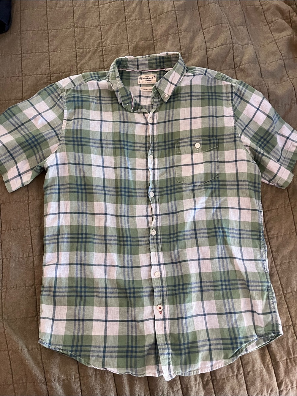 Men's Weatherproof Vintage Green Plaid Short-Sleeve Button-Down Shirt
